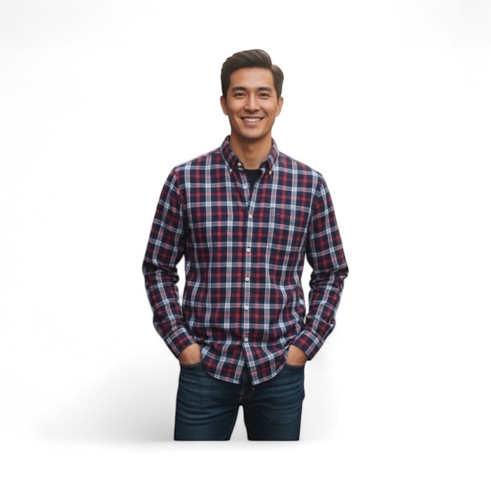Men’s Bonobos Slim Fit Plaid Shirt Blue Red White Long Sleeve Size M